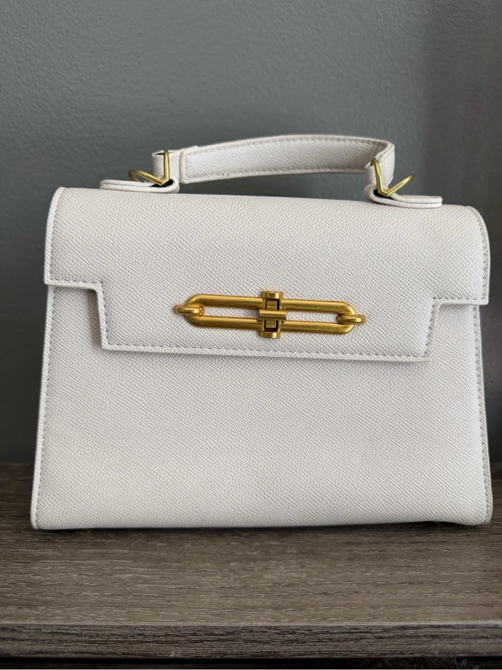 White Top-Handle Leather Satchel with Gold Hardware